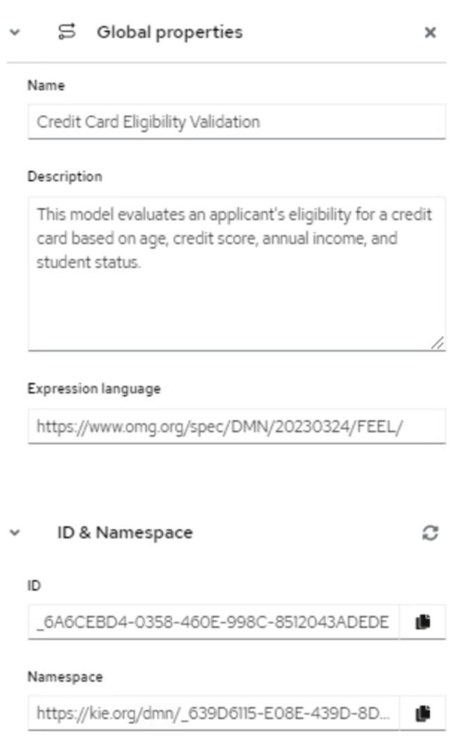 DMN Model Properties