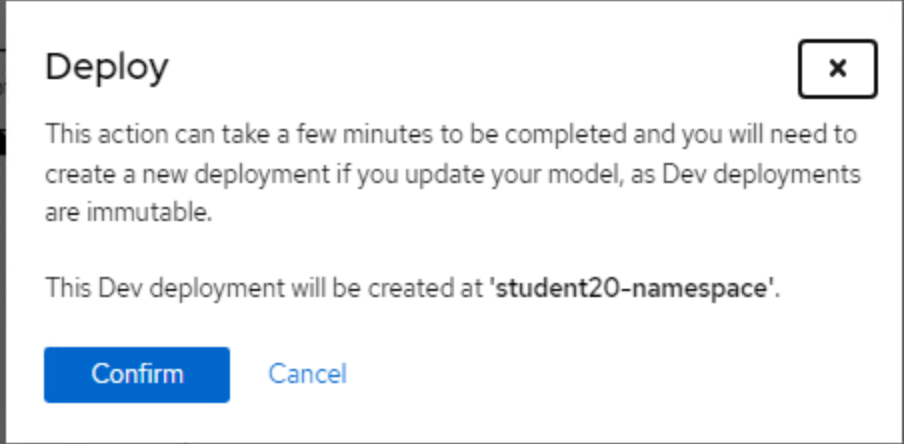 IBM Business Automation Manager Canvas deploy modal