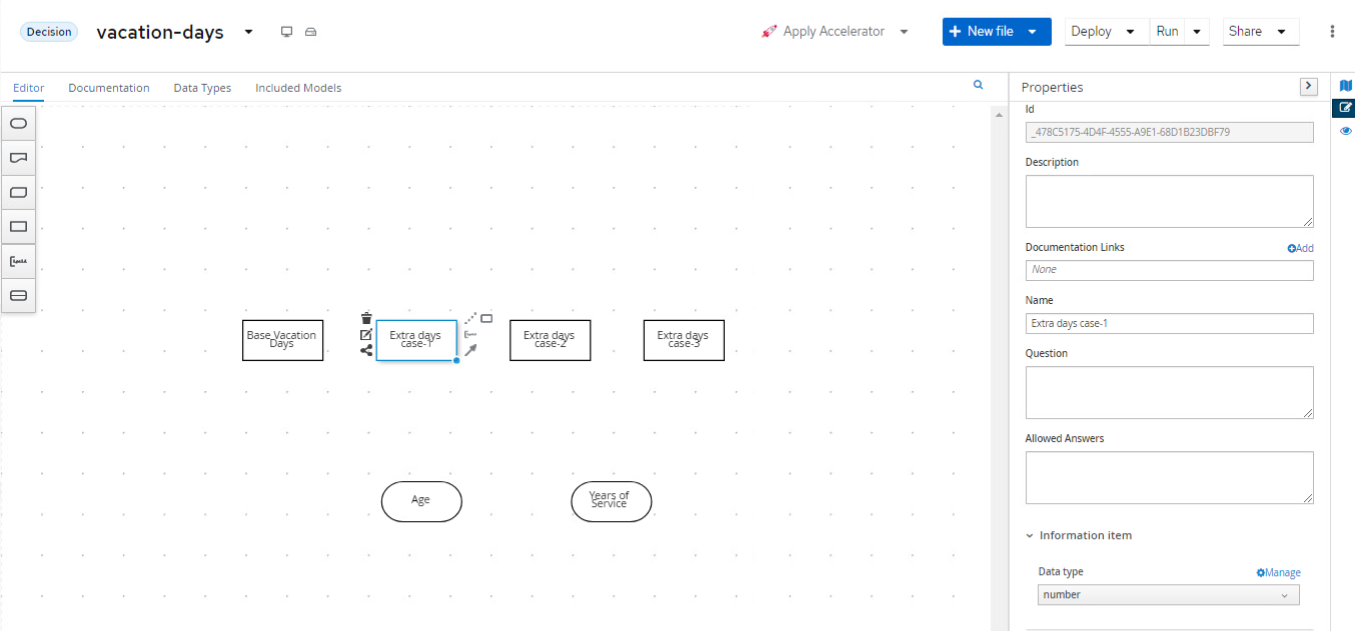 Create 3 Decision Nodes with Data Types Number