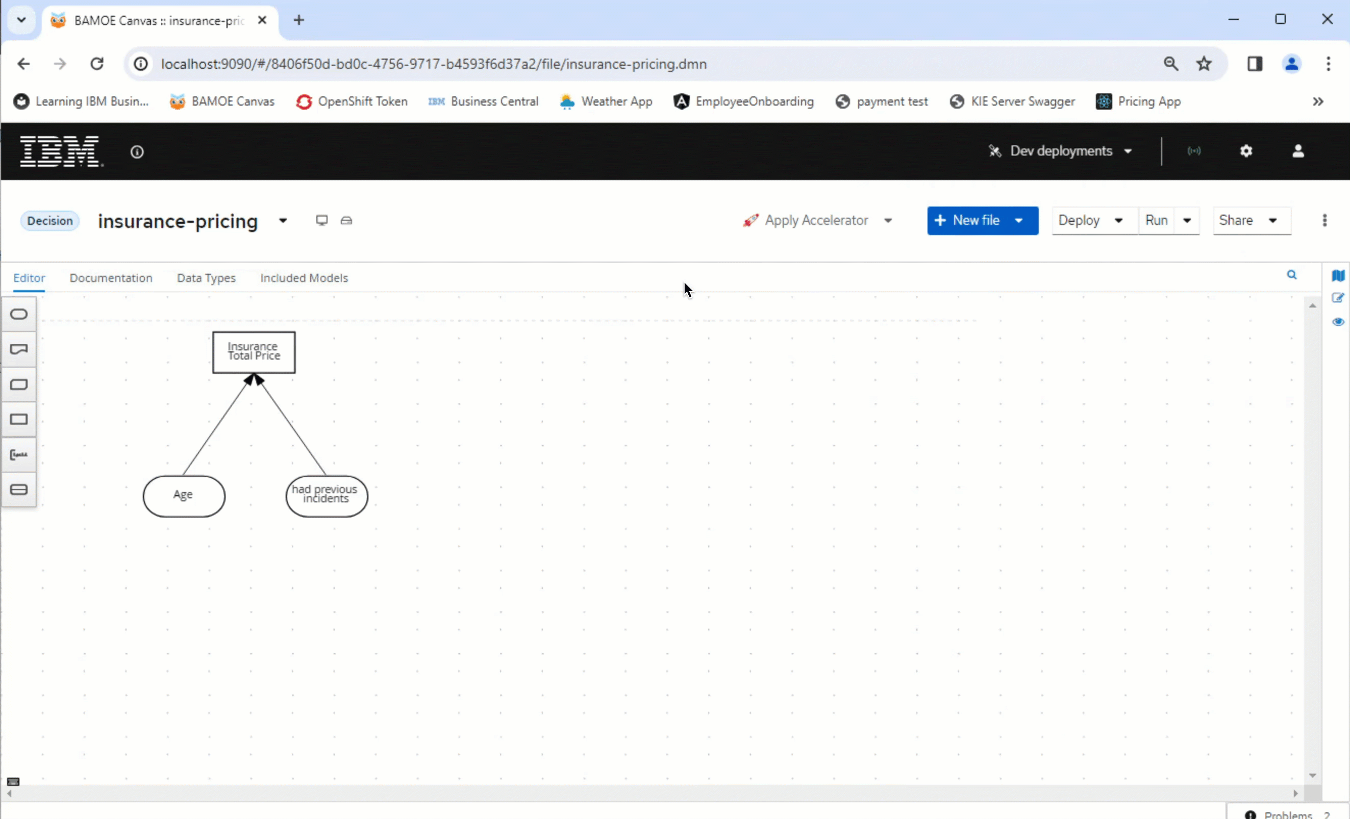 GIF detailing the DMN Deploy Service from IBM Business Automation Manager Canvas to OpenShift